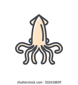 Squid Sea Food Icon  Colored