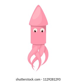Squid sea monster character. Ocean animal. Squid tentacles isolated vector illustration on white background. Restaurant calamari gourmet octopus cooking cuisine.