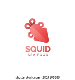 squid seafood logo design template