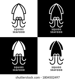 Squid Seafood Symbol Logo Illustration. Animal Marine Vector Icon Line And Glyph Style