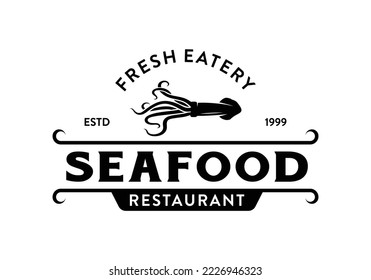 Squid seafood vintage logo design template