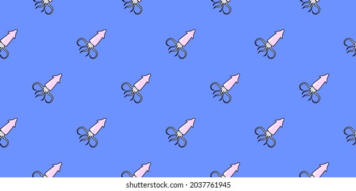 Squid seamless pattern. Vector background for design. Food concept.