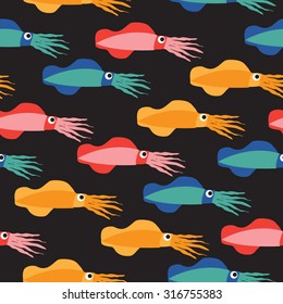 Squid Seamless Pattern. Seamless Pattern Vector Illustration of Cute Purple Squid