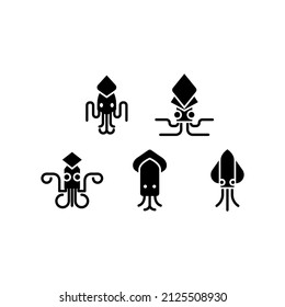 Icono de conjunto de calamar aislado en fondo blanco