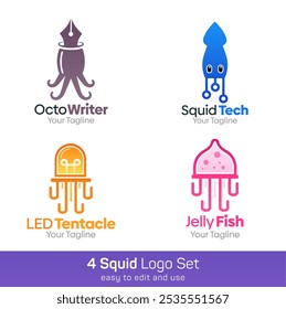 Squid Shape Logo-Vorlagensatz Gut für Unternehmen, Agentur, Gemeinschaft und Organisation