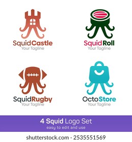 Squid Shape Logo-Vorlagensatz Gut für Unternehmen, Agentur, Gemeinschaft und Organisation