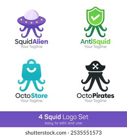 Squid Shape Logo-Vorlagensatz Gut für Unternehmen, Agentur, Gemeinschaft und Organisation