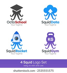 Squid Shape Logo-Vorlagensatz Gut für Unternehmen, Agentur, Gemeinschaft und Organisation