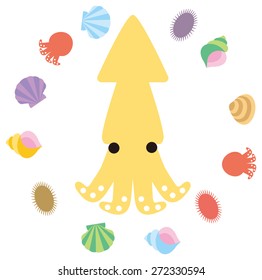 Squid and shellfish of character