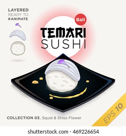 Squid & Shiso Flower Temari Sushi Ball. Layered for Animation.