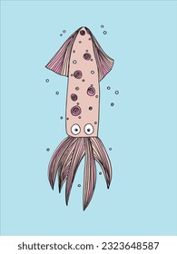 Squid sign illustration image. 
Hand drawn image artwork of squid. 
Simple cute original logo.
Hand drawn vector illustration for posters, cards, t-shirts.