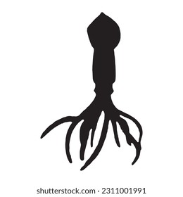 Squid silhouette. Isolated squid on white background