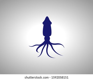 Squid Silhouette on White Background. Isolated Vector Animal Template for Logo Company, Icon, Symbol etc.