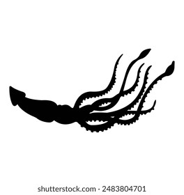 squid silhouette vector design. black and white.