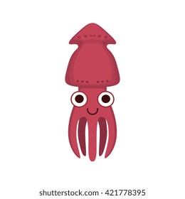 Squid Simple Cartoon Character Flat Primitive Design Bright Color Vector Icon On White Background