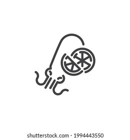Squid snack seafood line icon. linear style sign for mobile concept and web design. Squid with lemon outline vector icon. Symbol, logo illustration. Vector graphics