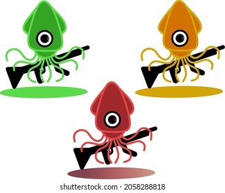 Squid Soldier Icon With Gun. Vector Design Illustration.