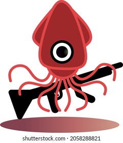 Squid soldier icon with gun. Vector design illustration.