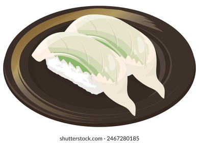 Squid sushi. Japanese cuisine. Vector illustration.