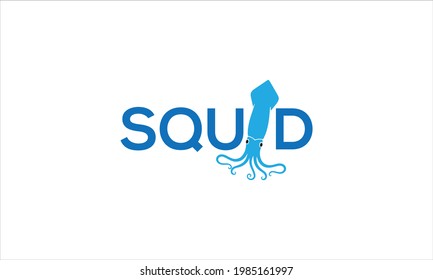 squid typographic icon  logo design illustration template