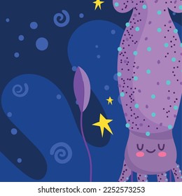 squid undersea cartoon, vector design