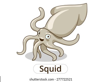 Squid underwater animal cartoon illustration for children