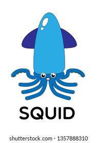 squid, vector animal cartoon, coloring book or page