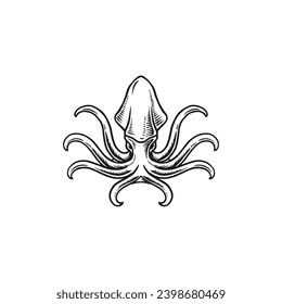 squid vector engraving hand drawn seafood logo