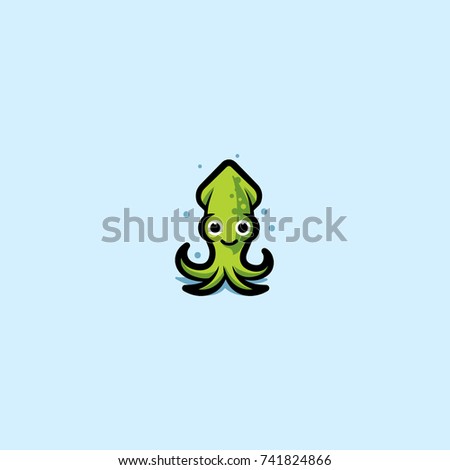 Squid Vector, green and colorful, isolated vector image.