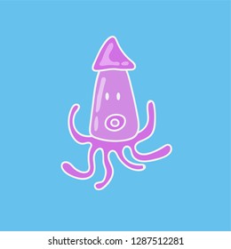 squid vector. hand drawn icon. sea animal illustration. editable stroke.