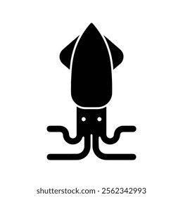 Squid Vector Icon. Squid Vector Illustration. Seafood Silhouette. Flat Design Style Isolated On White Background.