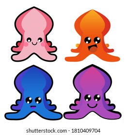 Squid vector icon isolated on white background. Squid emoji cute.