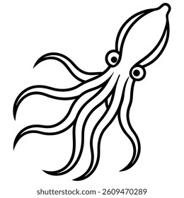 squid vector line art on white baclground