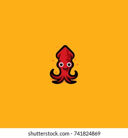 Squid Vector, maroon and colorful, isolated vector image.