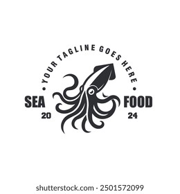 squid vintage monochrome logo design vector illustration