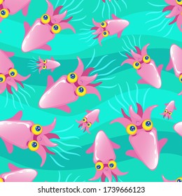El calamar del agua, la textura vectorial sin costura de los niños