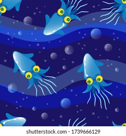 El calamar del agua, la textura vectorial sin costura de los niños