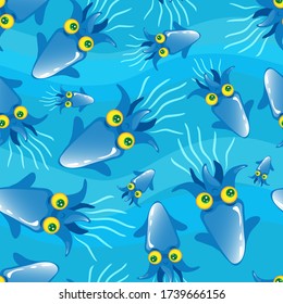 The squid in the water, children's seamless vector texture