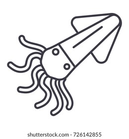 squid,calamary vector line icon, sign, illustration on background, editable strokes