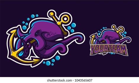 squid/kraken/octopus mascot logo design for sport team