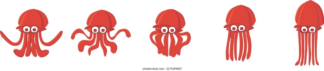 squids animation sequence, loop animation sprite sheet. Vector illustration