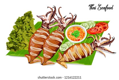 Squids grilled in Thai seafood