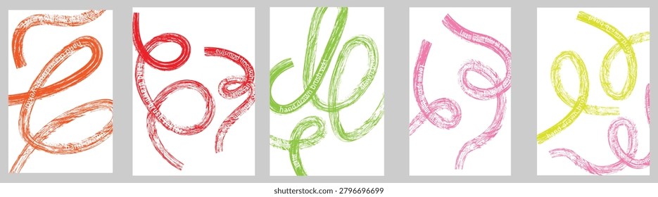 squiggle brush  poster.  Colorful squiggle brush stokes poster or social post design. Hand drawn wavy  organic geometric. Funky colorful bold squiggles