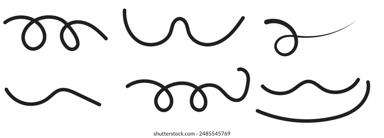 Squiggle brush scribble underline. Marker pen emphasis highlight swoosh stroke. Vector swoosh brush underline set for accent, marker emphasis squiggle element. Vector illustration