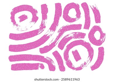 Squiggle and circles ink lines. Vector hand drawn wave round paint shapes photocopy print. Abstract curve freehand graphic. Scribble paintbrush wobble grunge illustration.