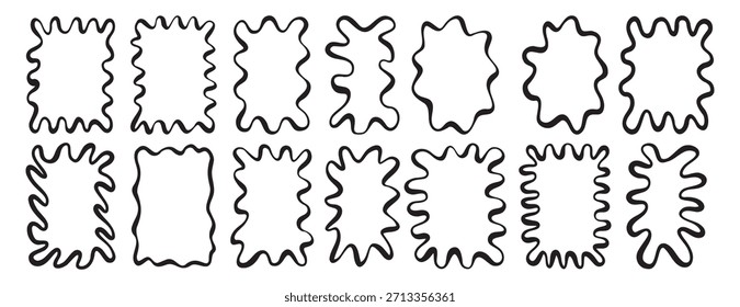 Conjunto de marco de garabato. Plantilla de borde ondulado suave. Rectángulo serrado retro groovy Formas conjunto. Carteles geométricos funky lindos para el diseño moderno. Ilustración vectorial