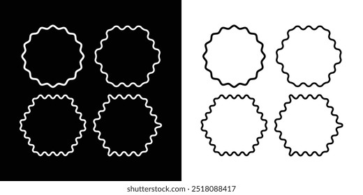 Squiggle frames set. Circle frames with zigzag wavy border set. Wave and curvy borders isolated on black and white background. Vector illustration. EPS 10