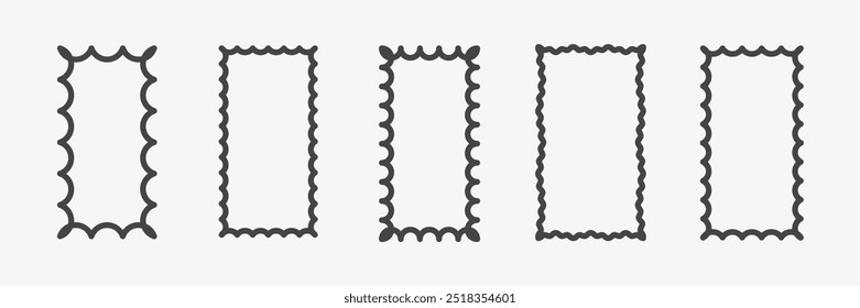 Squiggle frames for text or images. Zigzag border, waves edgy forms. Vector