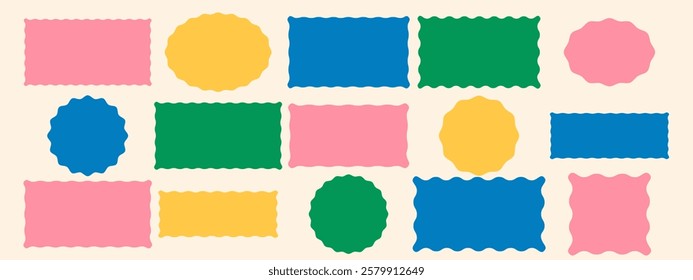 Squiggle geometric frames set. Trendy curved silhouette frame box. Modern vector template