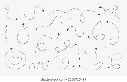 Squiggle line arrows. Set of dash arrows, moving up and down. Left and right direction. Infographic elements. Vector illustration